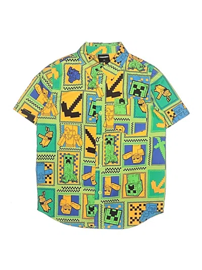 Pre-owned Minecraft Kids' Short Sleeve Button Down Shirt In Yellow