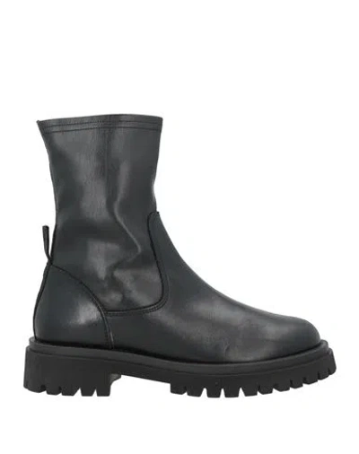 Minelli Woman Ankle Boots Black Size 8 Leather, Textile Fibers