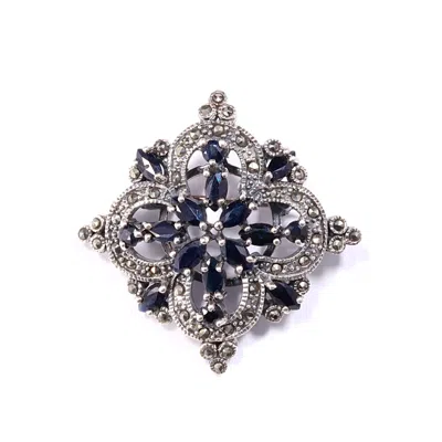 Mineralgems ✩ Studio Women's Black / Blue / Silver Victorian Blue Sapphire Brooch