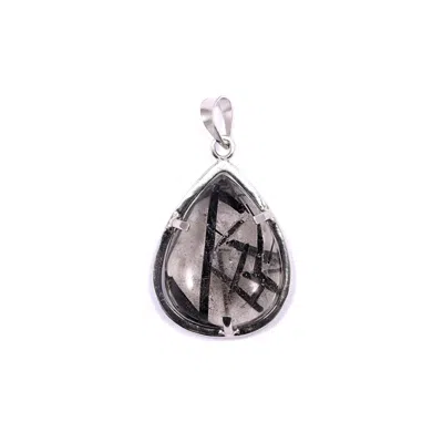 Mineralgems ✩ Studio Women's Black / White Tourmalinated Quartz Pendant With Sterling Silver Chain In Multi