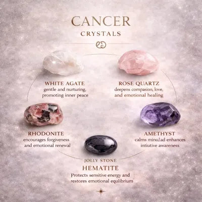 Mineralgems ✩ Studio Women's Cancer Zodiac Crystal Box In White