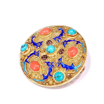 Mineralgems ✩ Studio Women's Gold Filigree Brooch With Coral And Turquoise