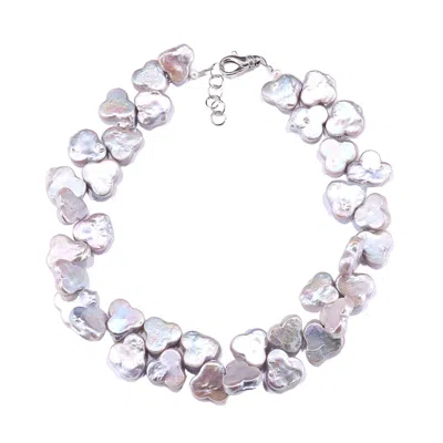 Mineralgems ✩ Studio Women's Grey / Silver / White Clover-shaped Grey Pearls Choker
