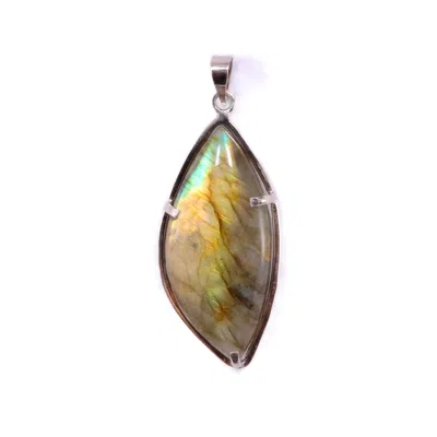 Mineralgems ✩ Studio Women's Grey / Yellow Labradorite Navette Pendant With Sterling Silver Chain In Multi