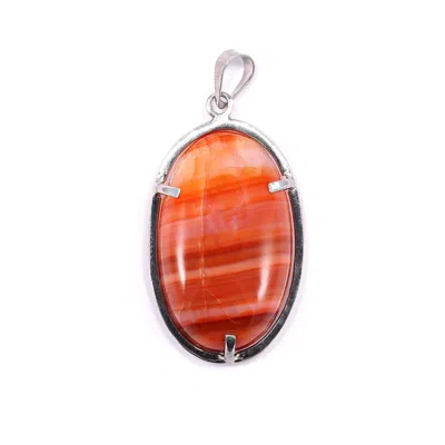 Mineralgems ✩ Studio Women's Orange Striped Carnelian Pendant With Sterling Silver Chain