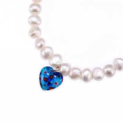 Mineralgems ✩ Studio Women's Pearl Necklace With Blue Heart Pendant