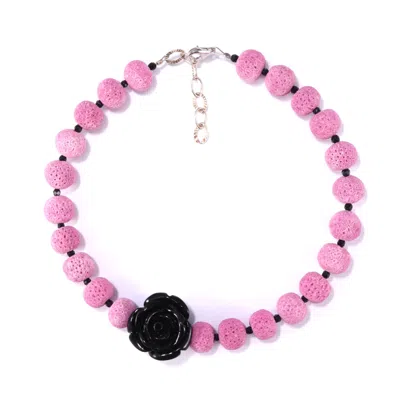 Mineralgems ✩ Studio Women's Pink Madrepora Coral Necklace With Black Rose