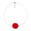 Mineralgems ✩ Studio Women's White / Red Pearl Choker With Rose