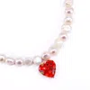 Mineralgems ✩ Studio Women's White / Red Pearl Necklace With Red Heart