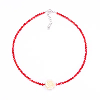 Mineralgems ✩ Studio Women's White / Red Red Coral Choker With White Rose