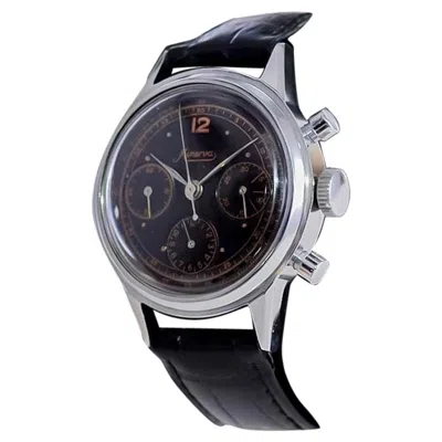 Pre-owned Minerva Stainless Steel Art Deco 3 Register Chronograph, Circa 1940's In Multi