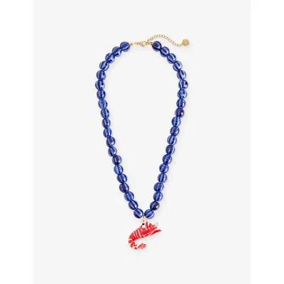 Minerva Womens Blue Red Prawn Ceramic-and-glass Necklace