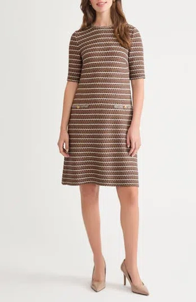 Ming Wang Braid Trim Knit A-line Dress