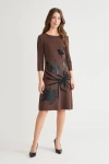 Ming Wang A-line Botanical Applique Knit Dress In Brown