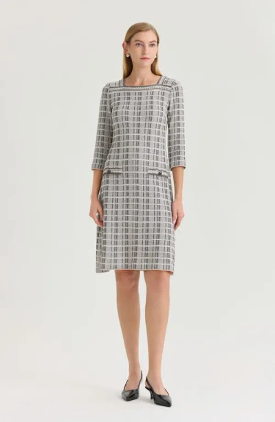 Ming Wang A-line Contrast Stitch Tweed Knit Dress In Gray