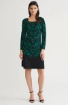 Ming Wang A-line Filigree Jacquard Soft Knit Dress In Black