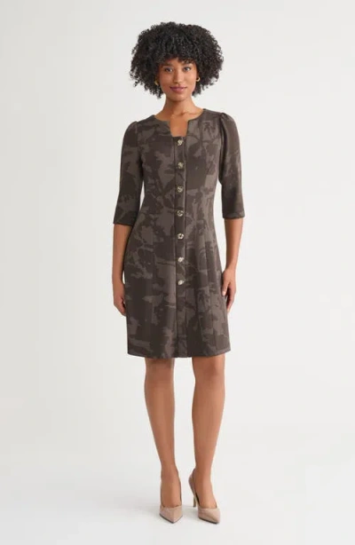 MING WANG MING WANG A-LINE FLORAL JACQUARD SOFT KNIT DRESS