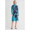 Ming Wang A-line Floral Jacquard Soft Knit Midi Dress In Blue