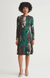 Ming Wang A-line Floral Jacquard Soft Knit Midi Dress In Green
