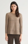 Ming Wang A-line Linear Patterned Soft Knit Top In Brown