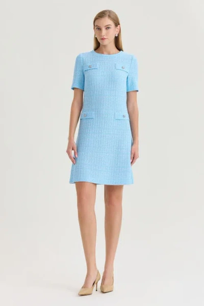 Ming Wang A-line Tweed Texture Above-the-knee Dress In Blue