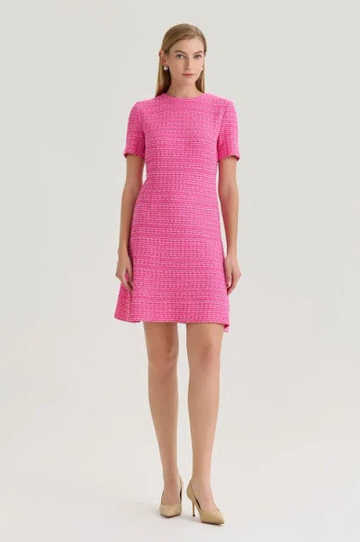 Ming Wang A-line Tweed Texture Above-the-knee Dress In Pink