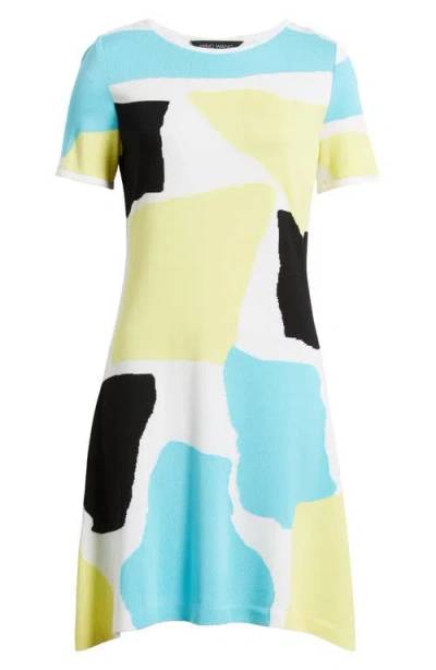 Ming Wang Abstract Colorblock A-line Sweater Dress In Lemon
