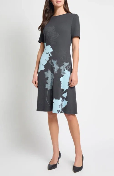 Ming Wang Abstract Floral A-line Dress In Gray