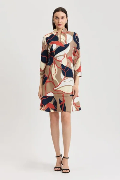 Ming Wang Abstract Floral Printed Stretch Deco Crepe Dress In Multi