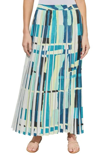 Ming Wang Abstract Print A-line Skirt In Berm/ Lim/ Whb