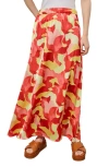 Ming Wang Abstract Print Crêpe De Chine Maxi Skirt In Flamingo Pink/ Red