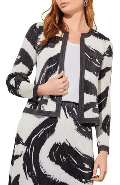 Ming Wang Abstract Print Plissé Jacket In Black/white