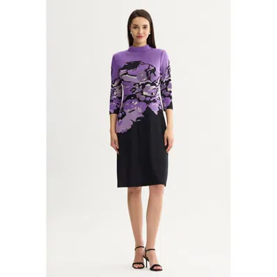 Ming Wang A-line Abstract Jacquard Soft Knit Dress In Purple