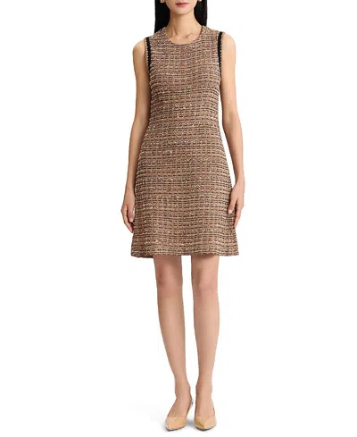 Ming Wang A-line Eyelash Tweed Knit Dress In Brown