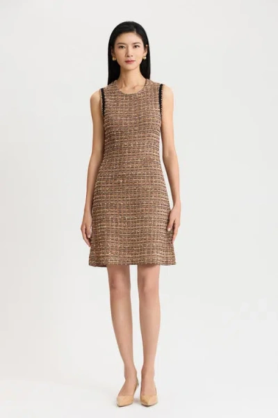 Ming Wang A-line Eyelash Tweed Knit Dress In Brown