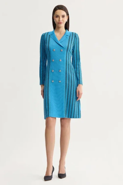 Ming Wang A-line Faux Double Breasted Knit Dress In Tranquil Blue