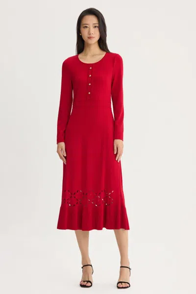 Ming Wang A-line Flounce Hem Soft Knit Maxi Dress In Holiday