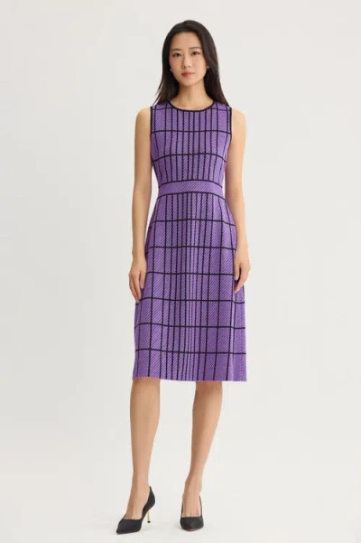 Ming Wang A-line Grid Knit Midi Dress In Purple