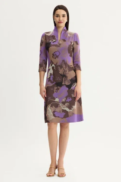 Ming Wang A-line Multi Colored Jacquard Knit Dress In Purple