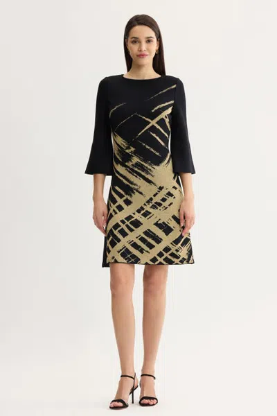 Ming Wang A-line Shimmer Lurex Soft Knit Dress In Black/gold