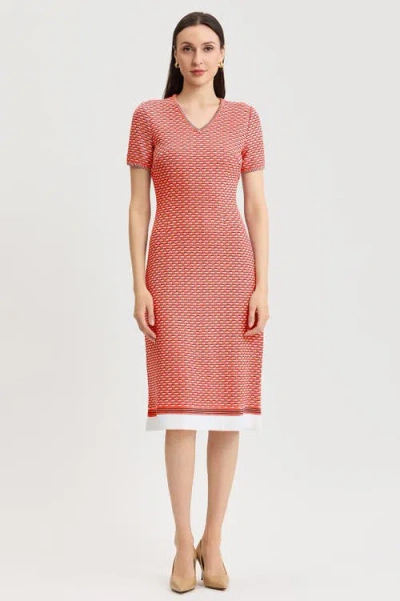 Ming Wang A-line Textured Multi-stitch Midi Dress In Red