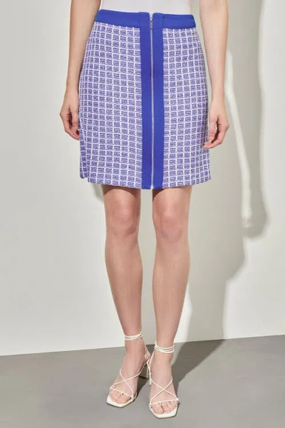 Ming Wang A-line Zip Front Tweed Skirt In Blue