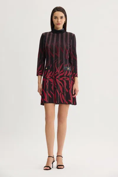 Ming Wang Animal Print Trim Soft Knit Dress In Holiday/french Almond/black