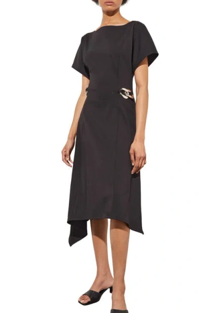 Ming Wang Asymmetric Midi Dress In Black