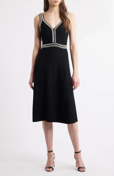 Ming Wang Bead Detail A-line Dress In Black/white