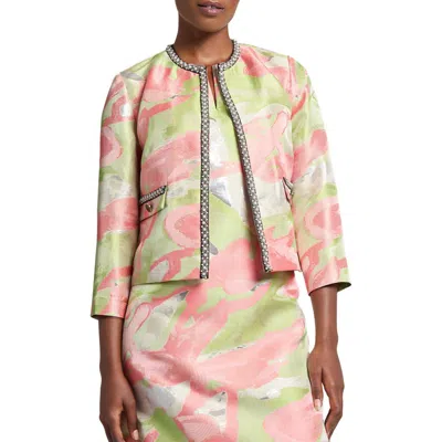 Ming Wang Beaded Abstract Jacquard Jacket In Multi