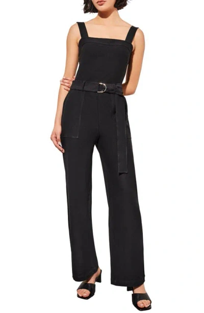 Ming Wang Belted Crepe Jumpsuit In Black
