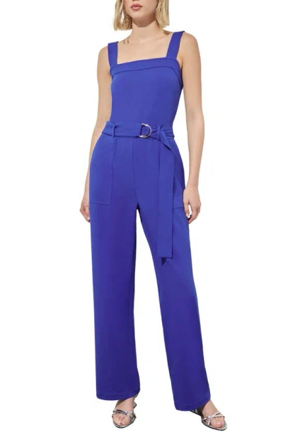 Ming Wang Belted Crepe Jumpsuit In Sapphire Sea