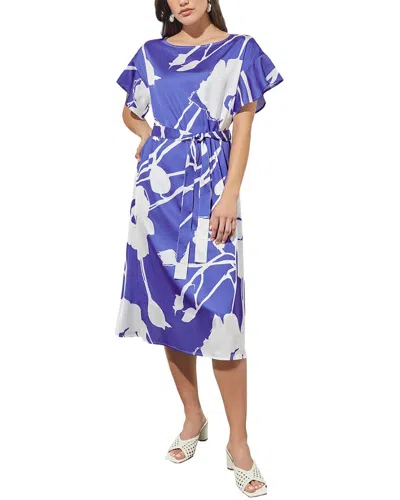 Ming Wang Belted Floral Crepe De Chine Shift Dress In 403-sapphire Sea/white