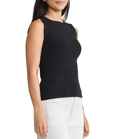 Ming Wang Boat Neck Ribbed Soft Knit Tank In Black